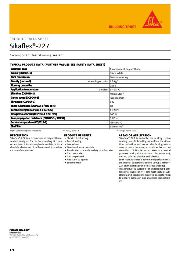 SikaFlex-227 Black or White 310ml cartridge or 150ml Tube