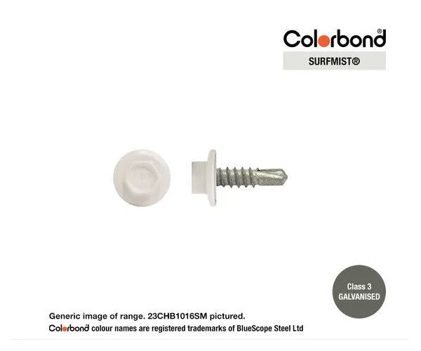 Macsim Hex Washer Face Self Drilling Galvanised PAINTED HEAD Screws - Box of 1000 - Various Sizes and Colours