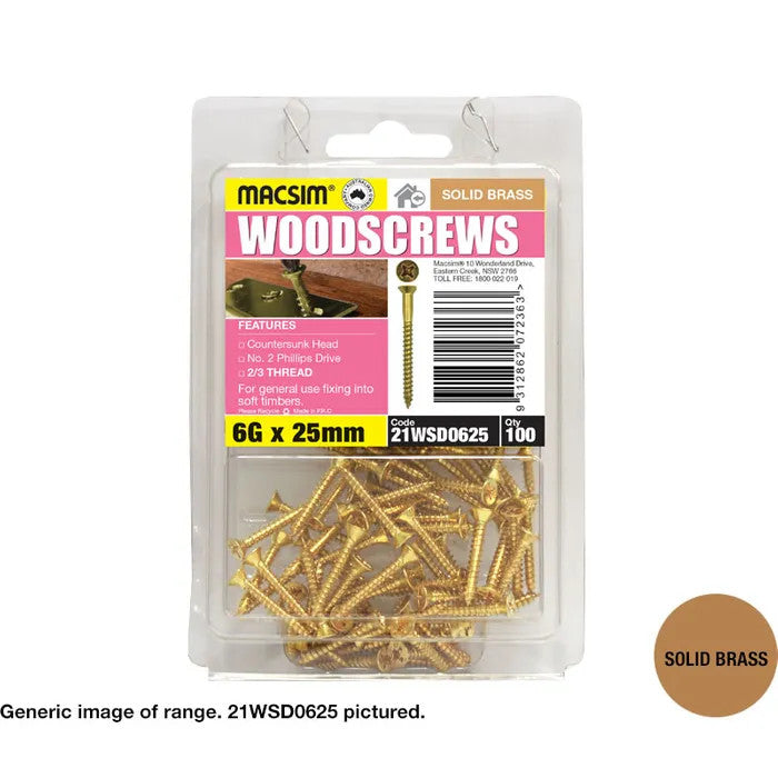 Macsim Wood Screws Solid Brass - Various Sizes and Quantities