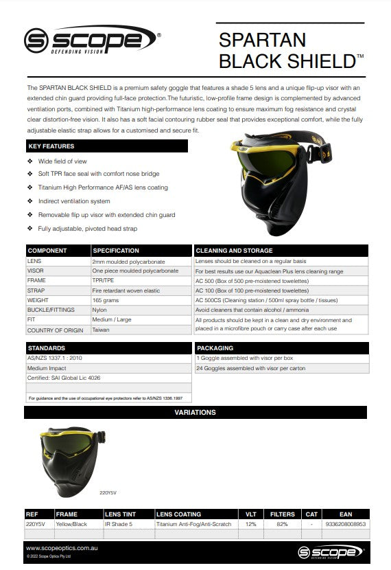 Scope Spartan Visors and Safety Goggles - Choose the Frame Style to Suit