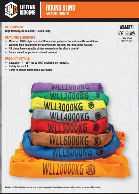 Linq Sling Round 7:1 WLL Polyester - Various Capacity and Lengths