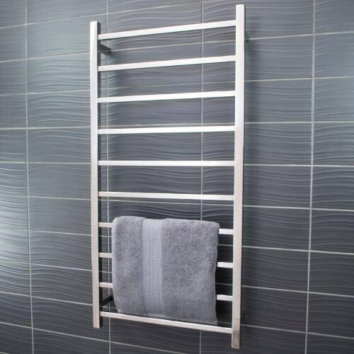 Radiant Heated Towel Rail (STR02) 600mm x 1200mm - 10 bars (SQUARE) - BOTTOM LEFT Power