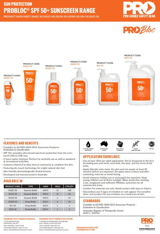 Pro Choice Probloc SPF 50+ Sunscreen - Various Botttle Sizes