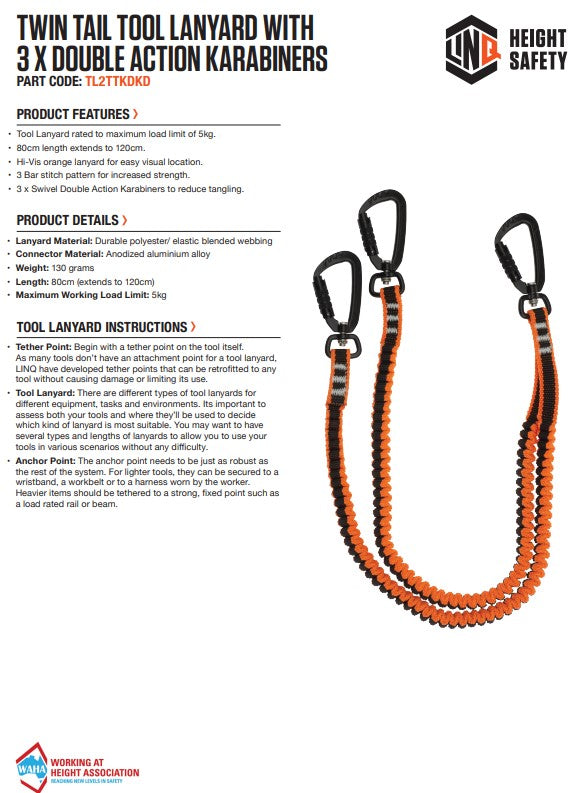 Linq Height Safety Tool Lanyards Webbing Tether - Plus Hardware