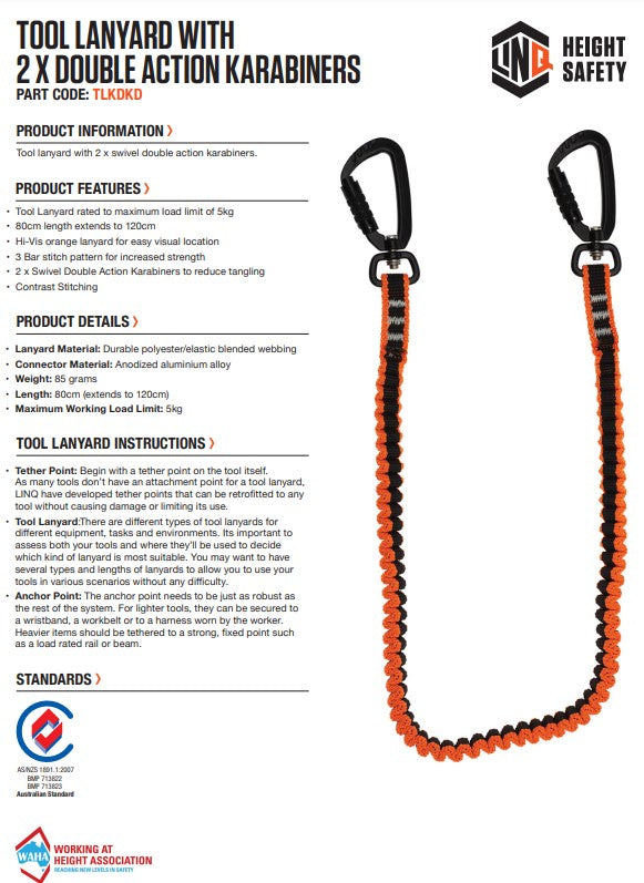 Linq Height Safety Tool Lanyards Webbing Tether - Plus Hardware