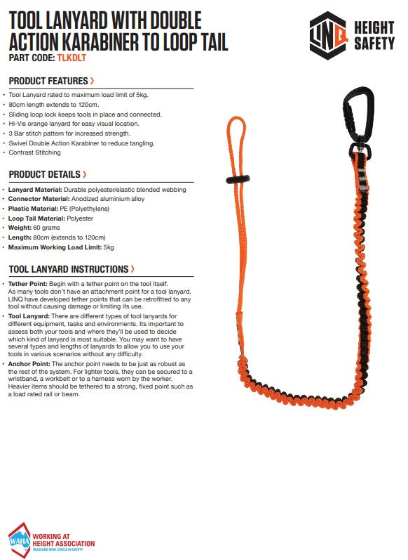 Linq Height Safety Tool Lanyards Webbing Tether - Plus Hardware