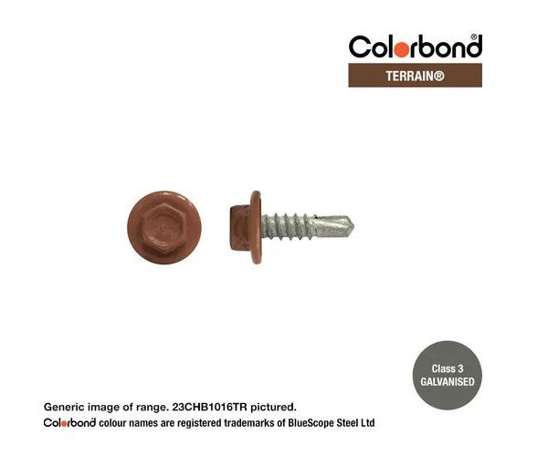 Macsim Hex Washer Face Self Drilling Galvanised PAINTED HEAD Screws - Box of 1000 - Various Sizes and Colours