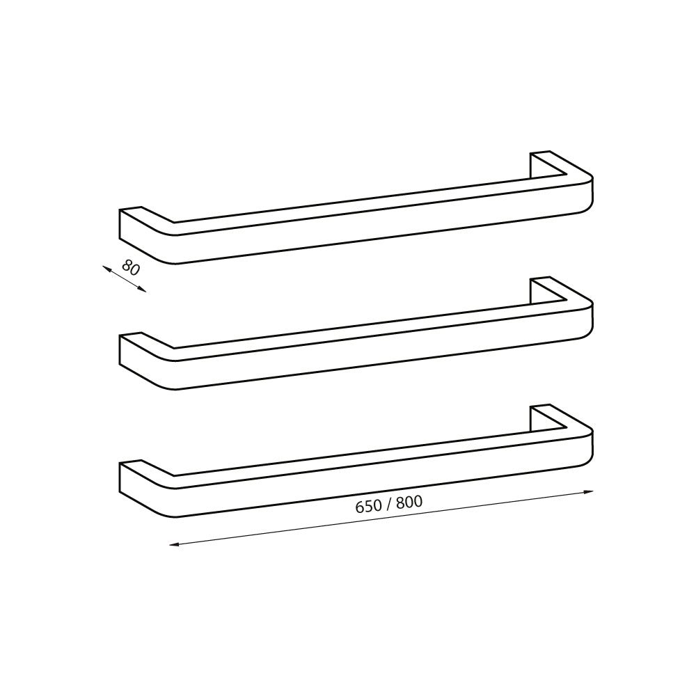 Radiant Single SQUARE WITH ROUNDED ENDS Bar NON-HEATED Towel Rails (NH-VAIL) - Various Widths and Colour Finishes