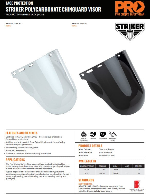 Pro Choice Striker BrowGuard Kits or Replacement Visors in Various Colours