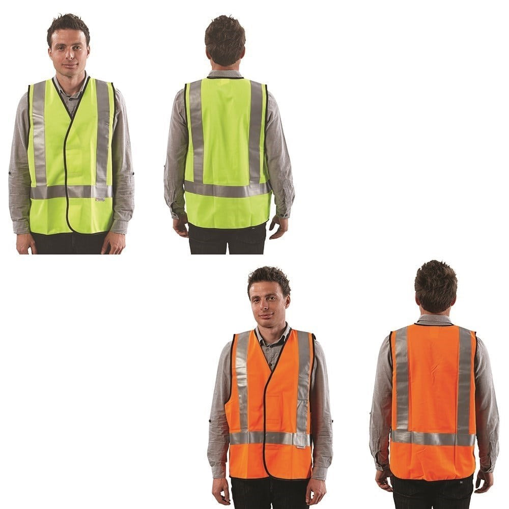 Pro Choice Hi Vis Fluro Safety Vest Day/Night use Reflective Tape H or X Back - Pack of 5 in 2 Colours and 7 Size Options
