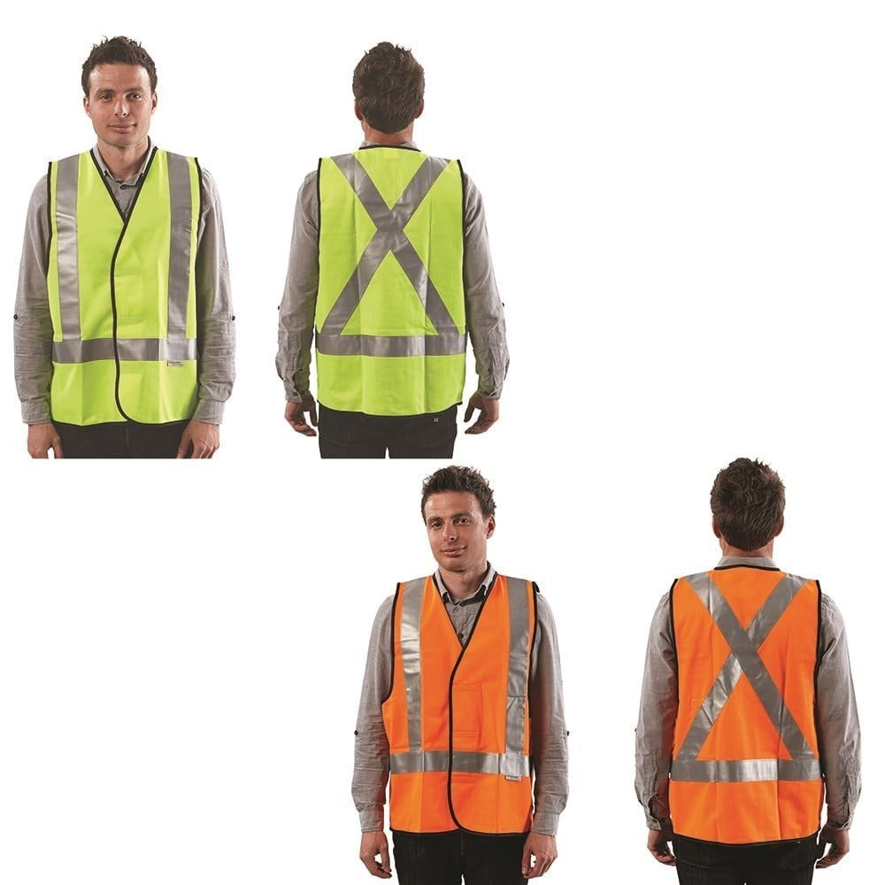 Pro Choice Hi Vis Fluro Safety Vest Day/Night use Reflective Tape H or X Back - Pack of 5 in 2 Colours and 7 Size Options