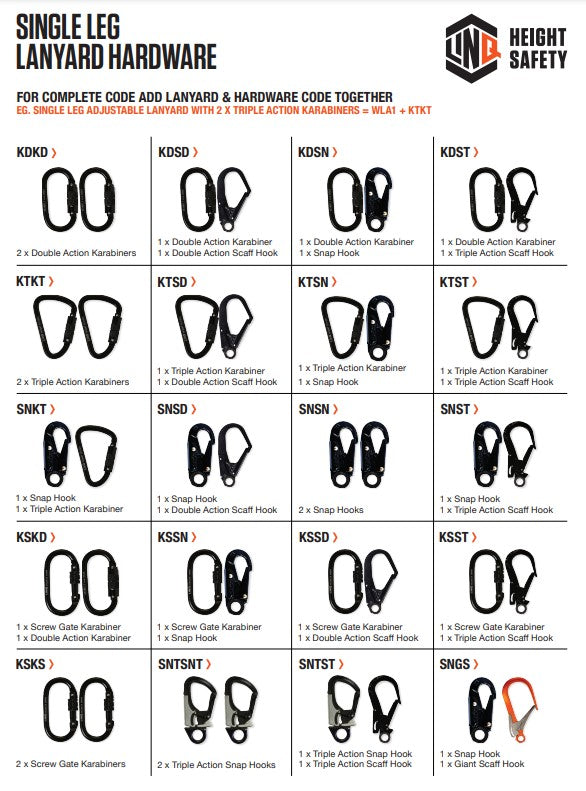 Linq Elite 2m Single Leg Shock Absorbing Adjustable Lanyard - Plus Hardware Made to Order