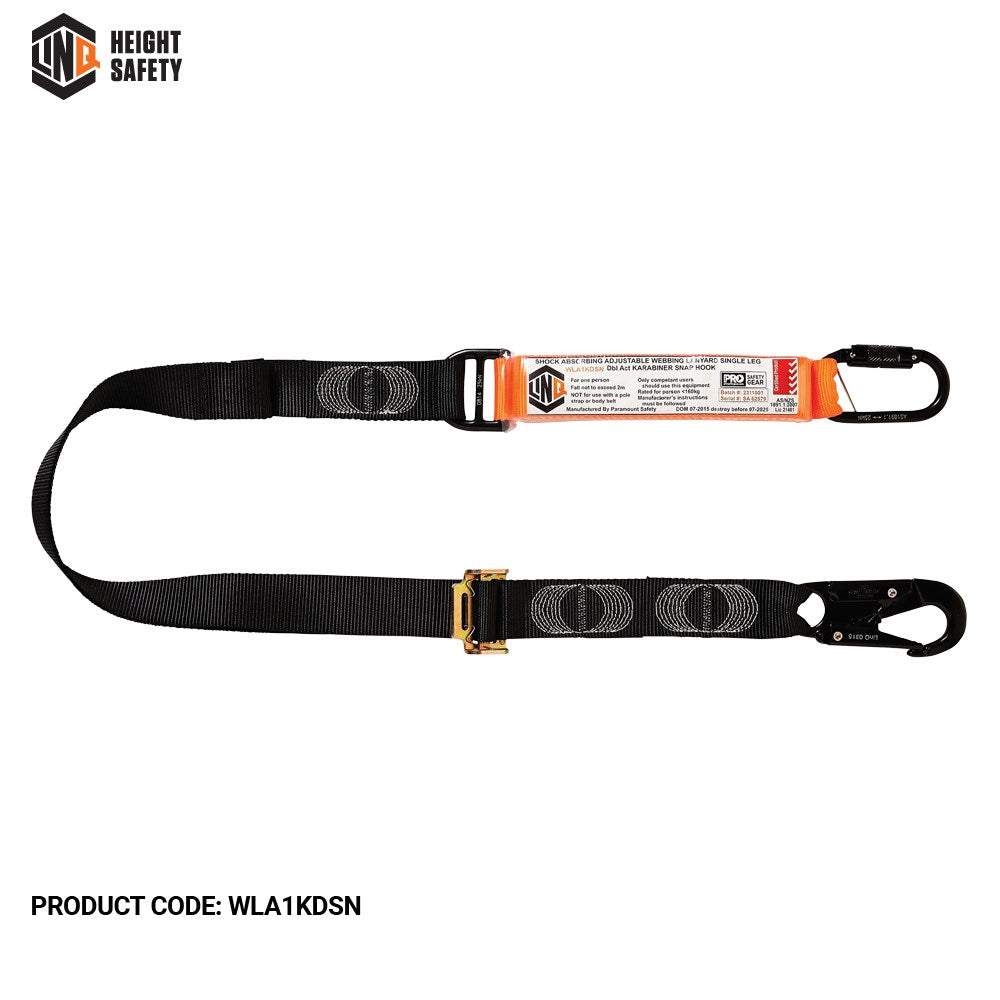 Linq Elite 2m Single Leg Shock Absorbing Adjustable Lanyard - Plus Hardware Made to Order