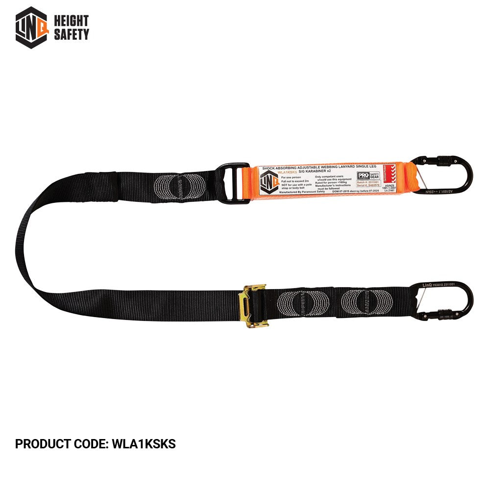 Linq Elite 2m Single Leg Shock Absorbing Adjustable Lanyard - Plus Hardware Made to Order