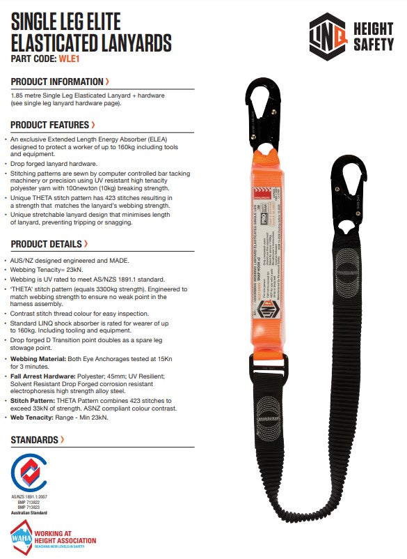 Linq Elite 1.85m Single Leg Elasticated Lanyards - Plus Hardware Made to Order
