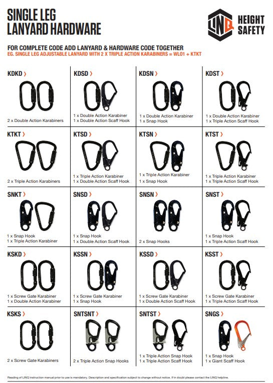 Linq Elite Single Leg Shock Absording Webbing Lanyards - Plus Hardware Options
