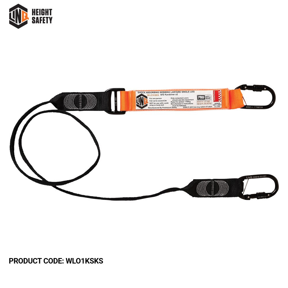 Linq Elite Single Leg Shock Absording Webbing Lanyards - Plus Hardware Options