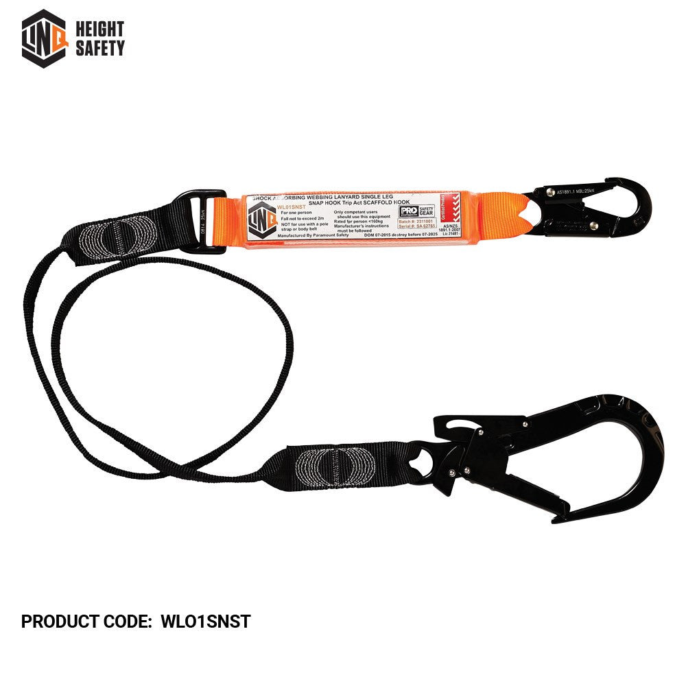 Linq Elite Single Leg Shock Absording Webbing Lanyards - Plus Hardware Options