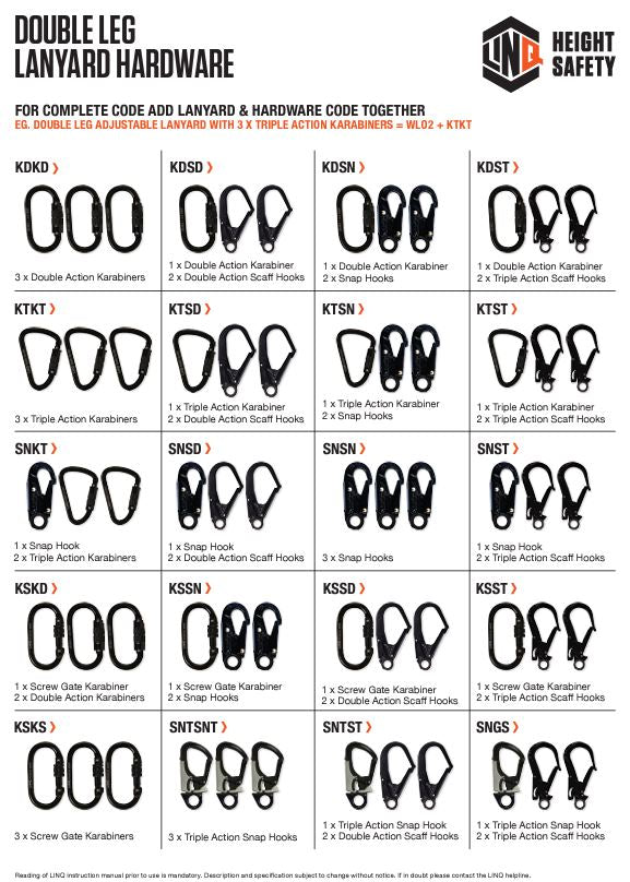 Linq Elite Double Leg Shock Absording Webbing Lanyards - Plus Hardware Options