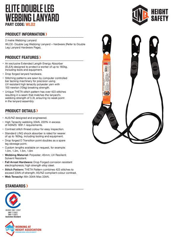 Linq Elite Double Leg Shock Absording Webbing Lanyards - Plus Hardware Options