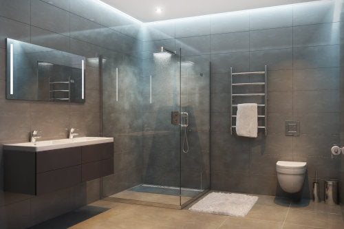 Bathroom with heated towel ladder