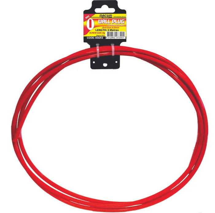 red wall plug spaghetti 6mm x 3m roll - 006R3