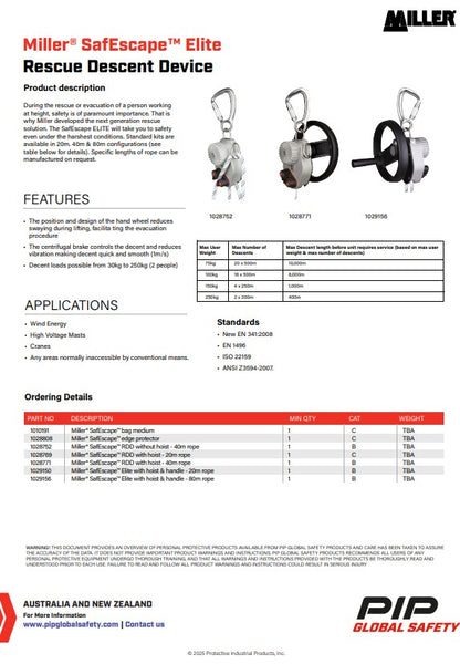 Miller SafEscape Rescue Systems and Accessories