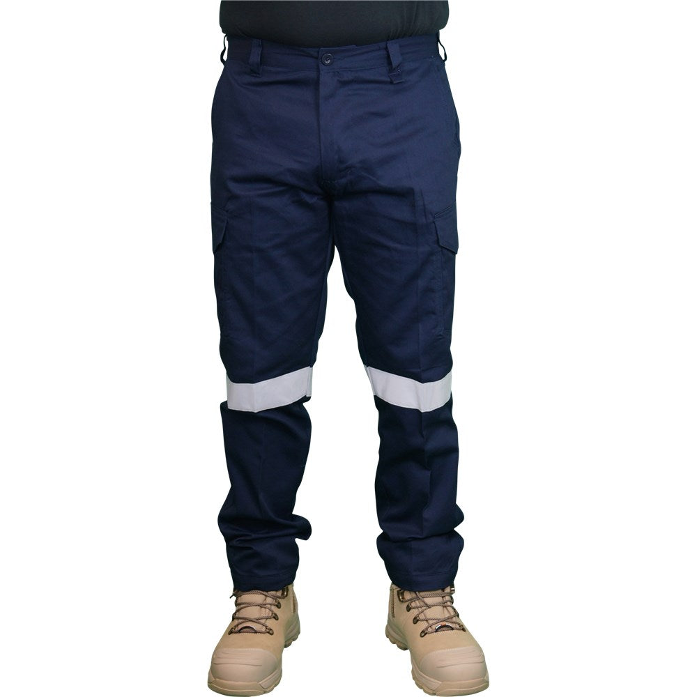 Lightweight Cotton Drill Modern Fit Taped Navy Cargo Pants - in Various Sizes