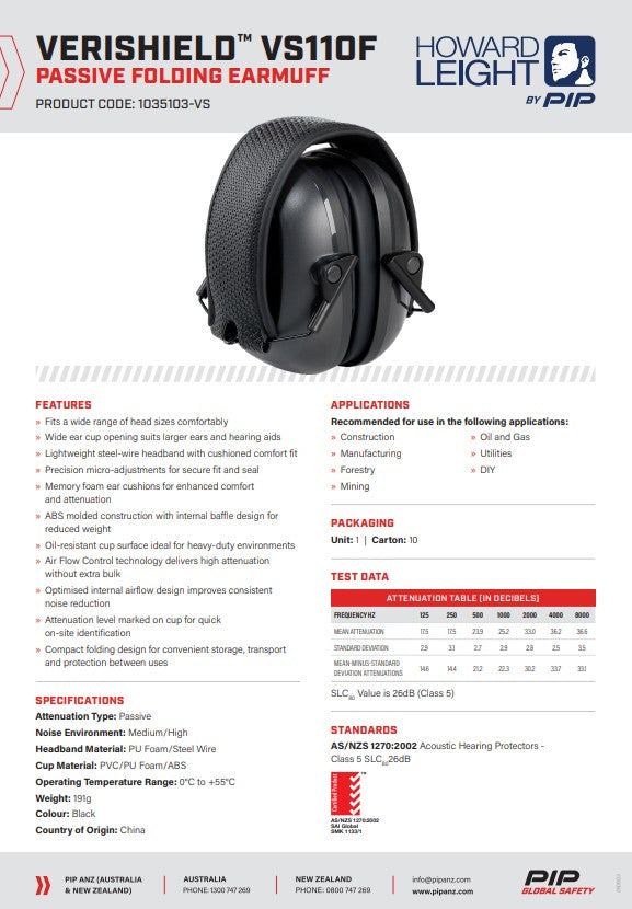 Howard Leight Verishield Passive Earmuffs - 14 design options - optional Hygiene Kit