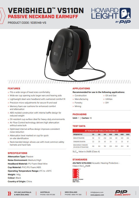 Howard Leight Verishield Passive Earmuffs - 14 design options