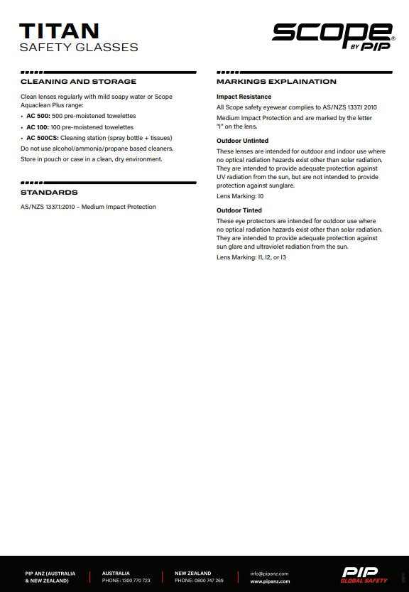 Scope Titan Safety Glasses Black Frame - 4 Lens colour options