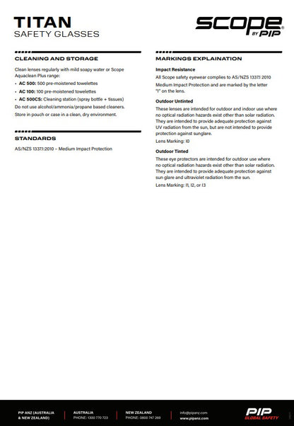 Scope Titan Safety Glasses Black Frame - 4 Lens colour options