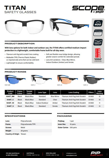 Scope Titan Safety Glasses Black Frame - 4 Lens colour options