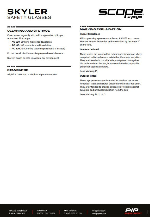 Scope Skyler Safety Glasses Black Frame - 2 Lens colour options