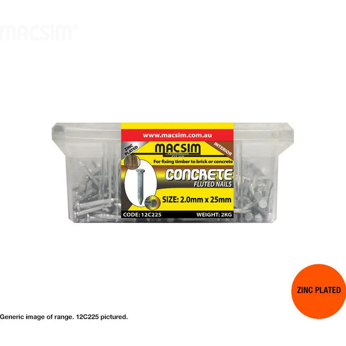 Concrete Nail Zinc Fluted Shank - Diameter x Length in Various Box Quantities