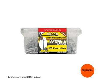 Concrete Nail Zinc Fluted Shank - Diameter x Length in Various Box Quantities