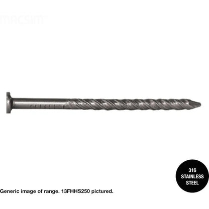 Flat Head Helical Shank 316 Stainless Steel Nails - 2.8mm x Length and Box Weight
