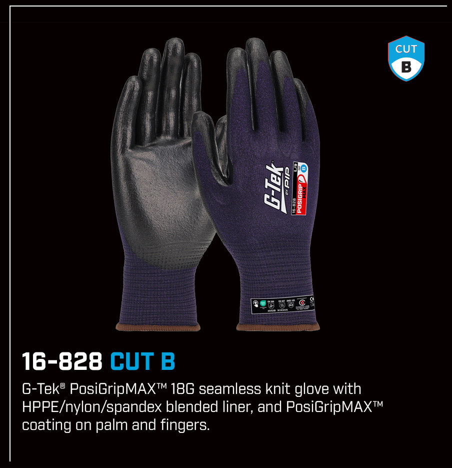 G-Tek Posigripmax 18G Cut B Gloves - 1, 6 or 12 Pairs in 7 Size Options