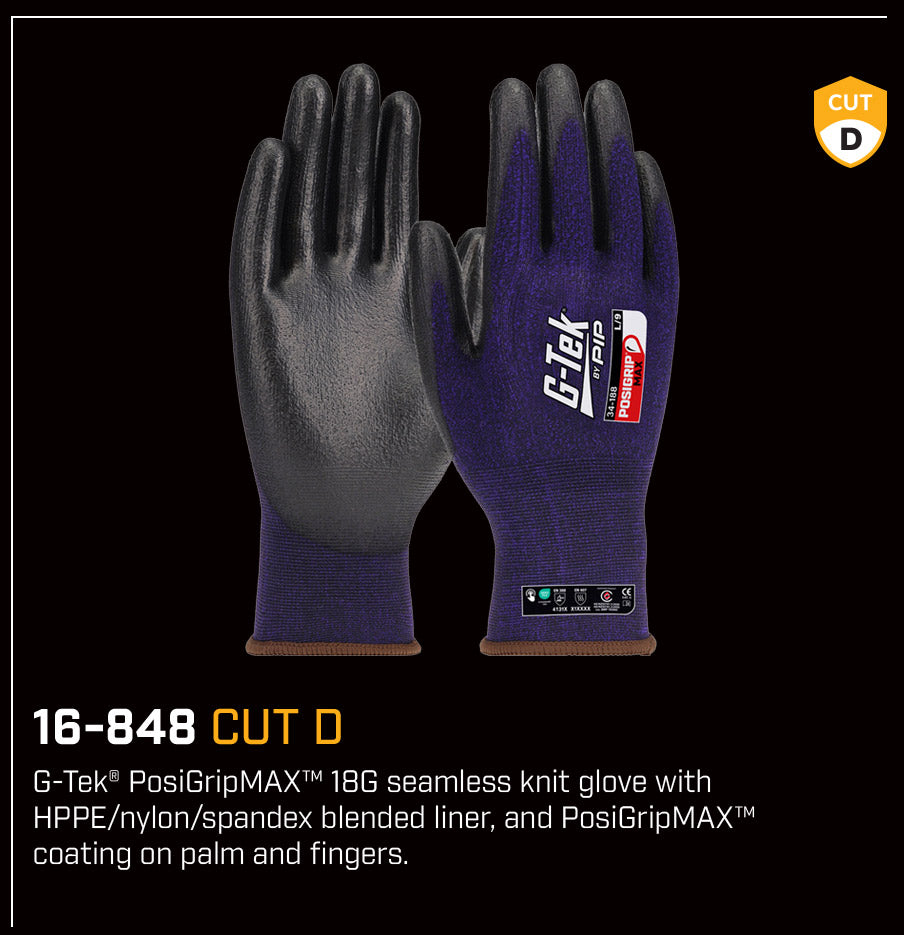 G-Tek Posigripmax 18G Cut D Gloves - 1, 6 or 12 Pairs in 7 Size Options