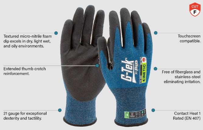 G-Tek Kinetic 21G Cut F Gloves - 12 pairs in 6 size options