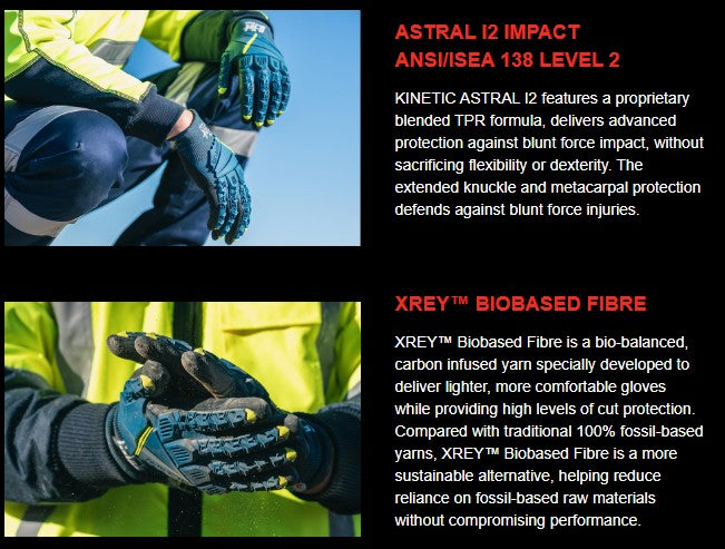 G-Tek Kinetic Astral I2 21g Cut F Impact Gloves - 1 pair in 6 size options