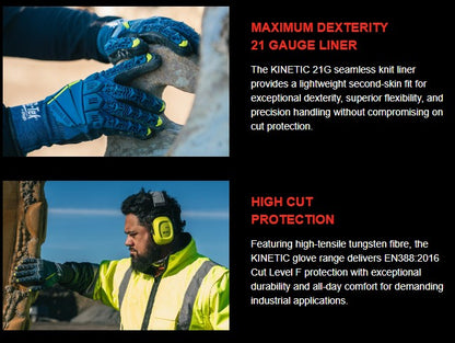 G-Tek Kinetic Astral I2 21g Cut F Impact Gloves - 1 pair in 6 size options