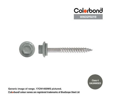 Type 17 Hex Washer Face Head Screw + Neoprene Washer 14g x Length - Box of 1000 Painted Head Options