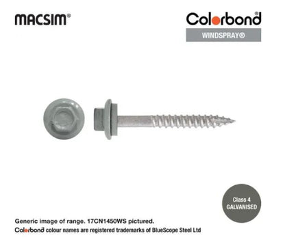 Type 17 Hex Washer Face Head Screw + Neoprene Washer 14g x Length - Box of 1000 Painted Head Options
