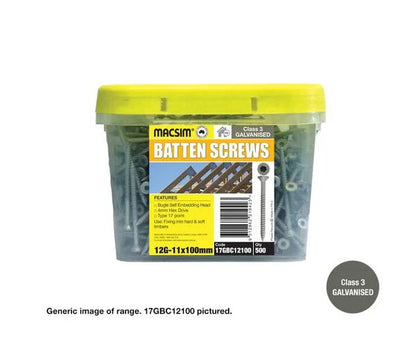Macsim Type 17 Batten Screws (Hex Drive) Galvanised - Various Sizes and Pack Options