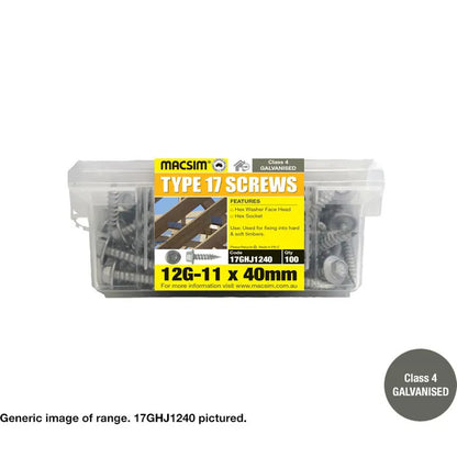 Type 17 Macsim Hex Head Screws Galvanised - Various Sizes, Quantities with Neoprene Washer Option