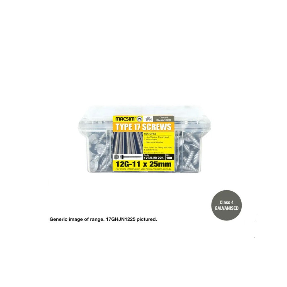 Type 17 Macsim Hex Head Screws Galvanised - Various Sizes, Quantities with Neoprene Washer Option