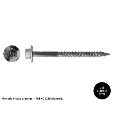 Macsim Type 17 Hex Head Screws 316 Stainless Steel - Box of 1000 - Various Sizes and Neoprene Washer Option