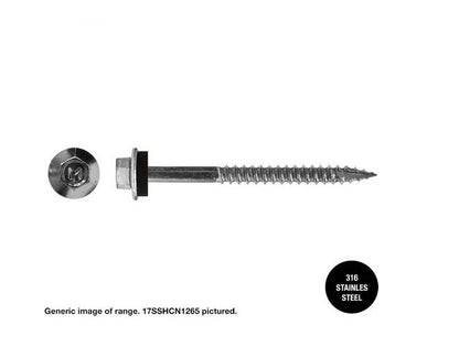 Macsim Type 17 Hex Head Screws 316 Stainless Steel - Box of 1000 - Various Sizes and Neoprene Washer Option
