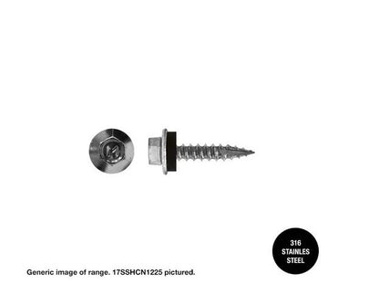 Macsim Type 17 Hex Head Screws 316 Stainless Steel - Box of 1000 - Various Sizes and Neoprene Washer Option